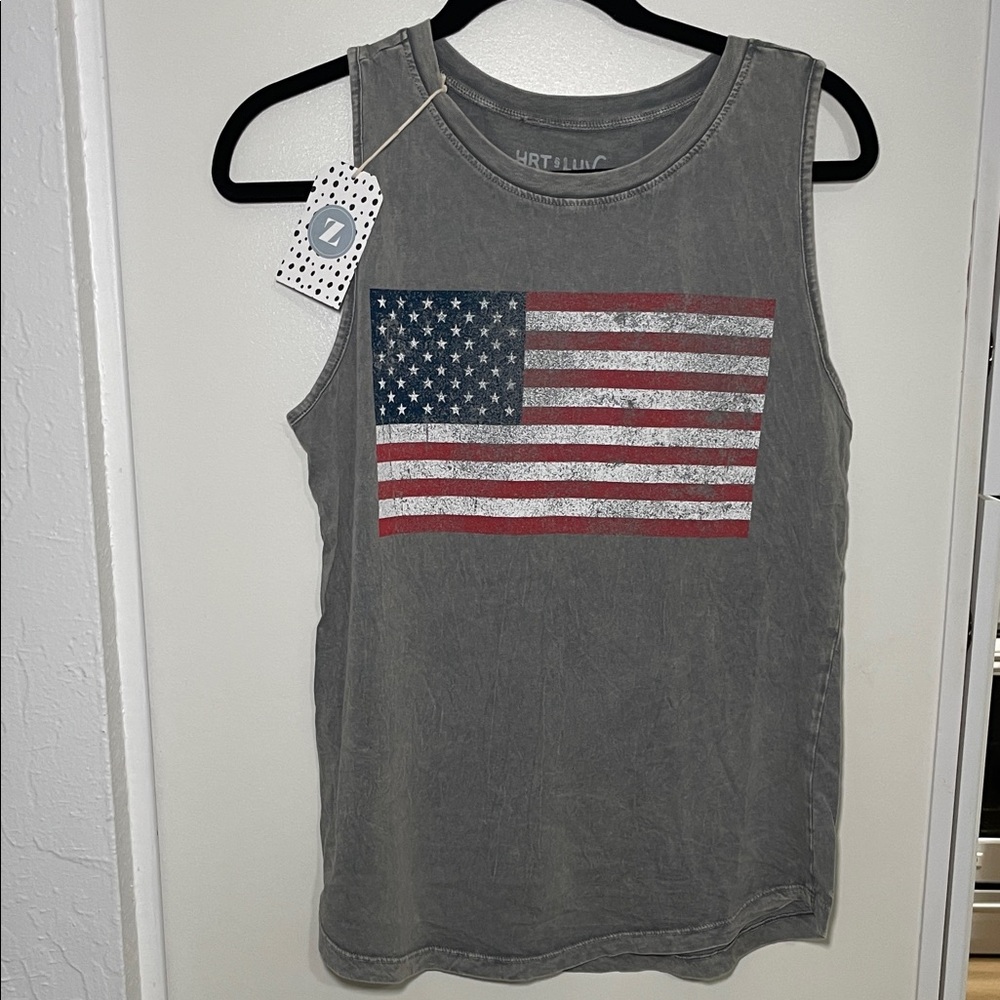 HRT LUV Gray American Flag Tank Top